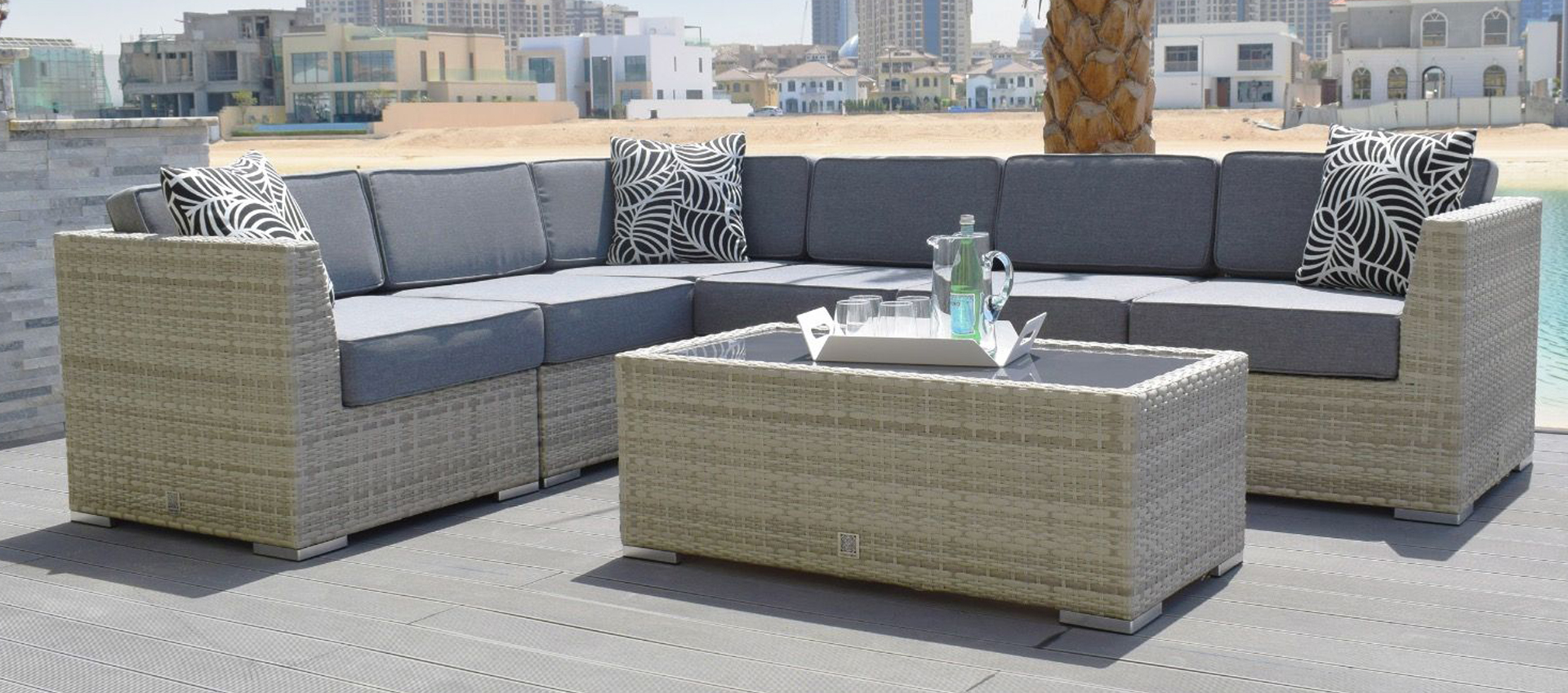Maze Rattan - Miami Grey Large Modular Corner Sofa Set
