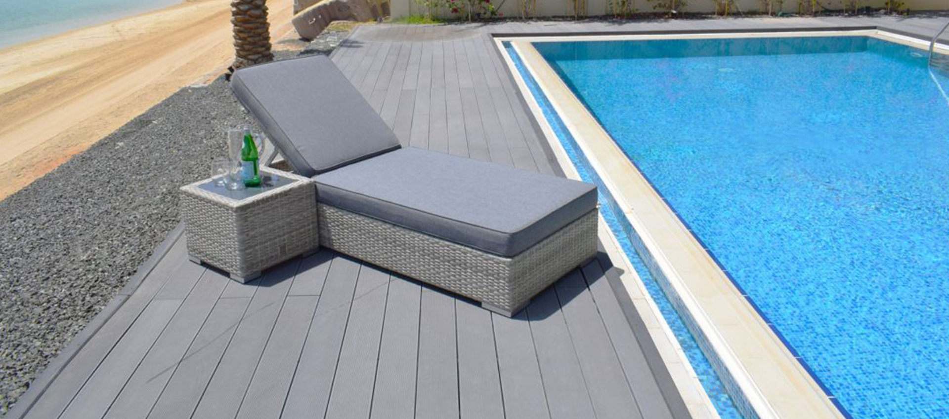 Maze Rattan - Miami Grey Weave Sunlounger