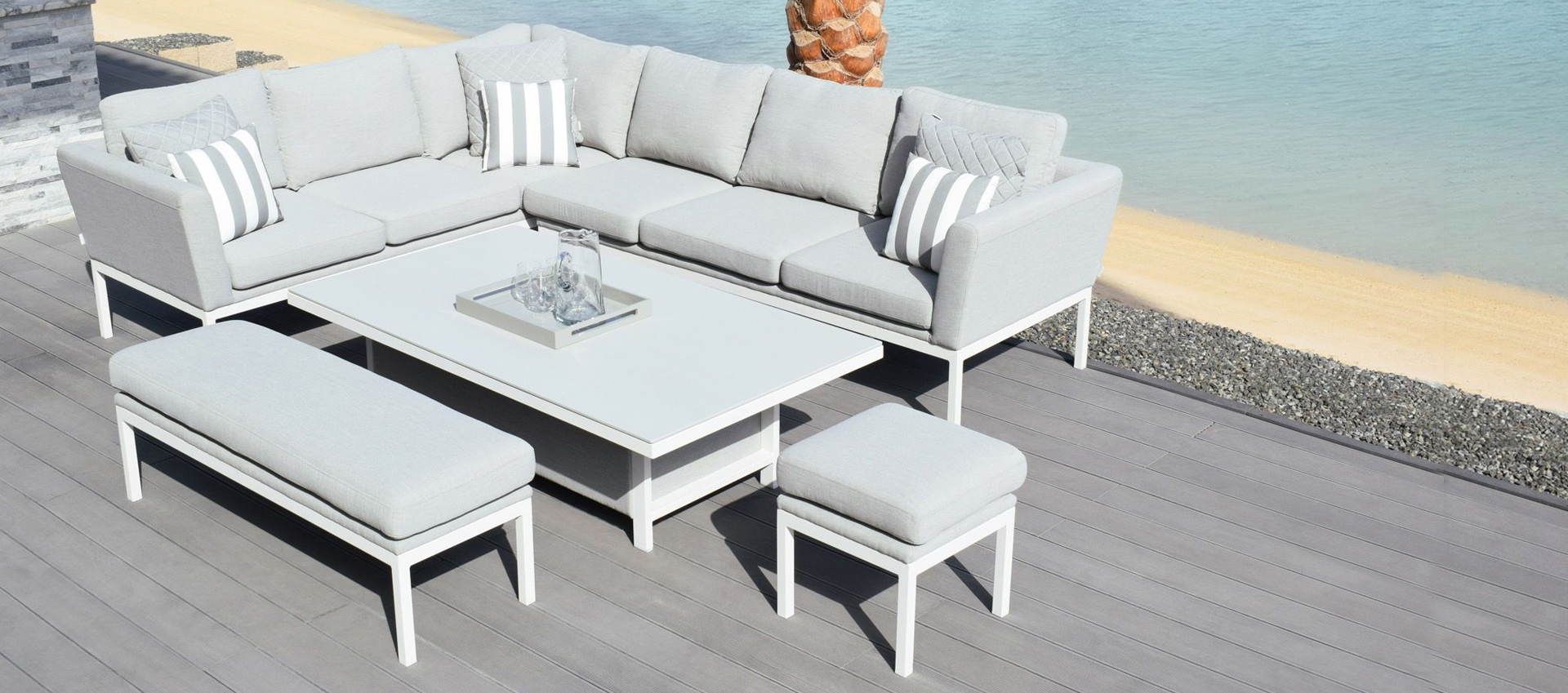 Maze Outdoor Fabric - Pulse Corner Sofa / Dining Set with Rising Table