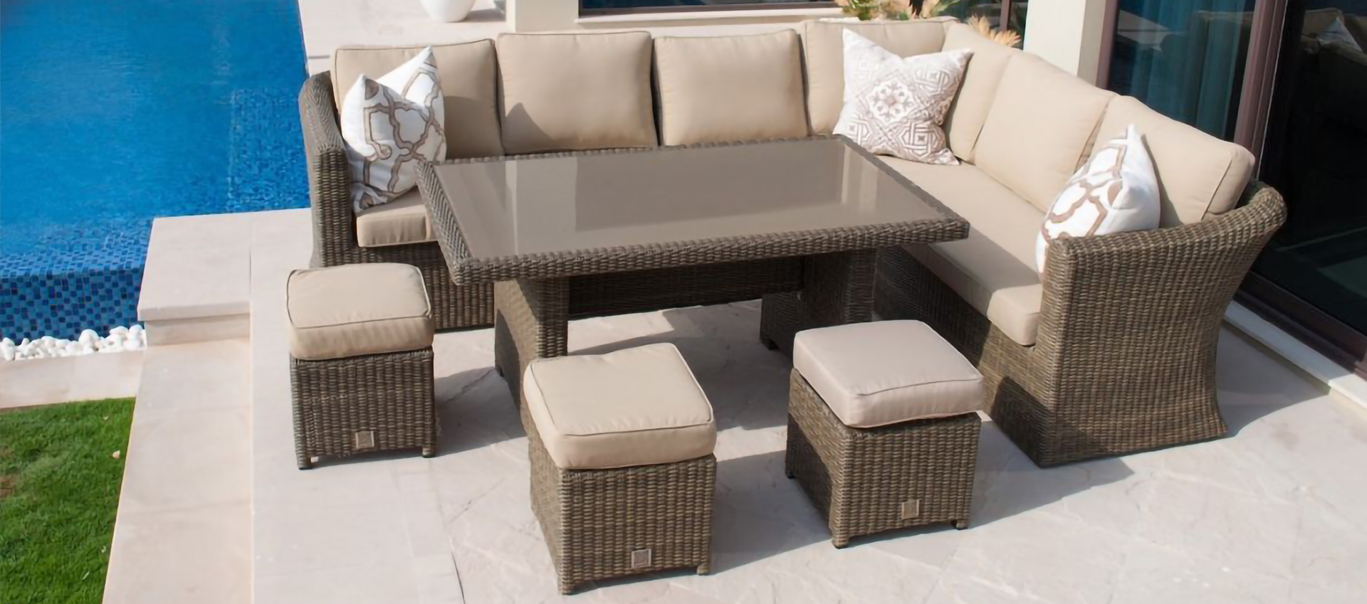 Maze Rattan - Winchester High Back Corner Sofa Dining Set