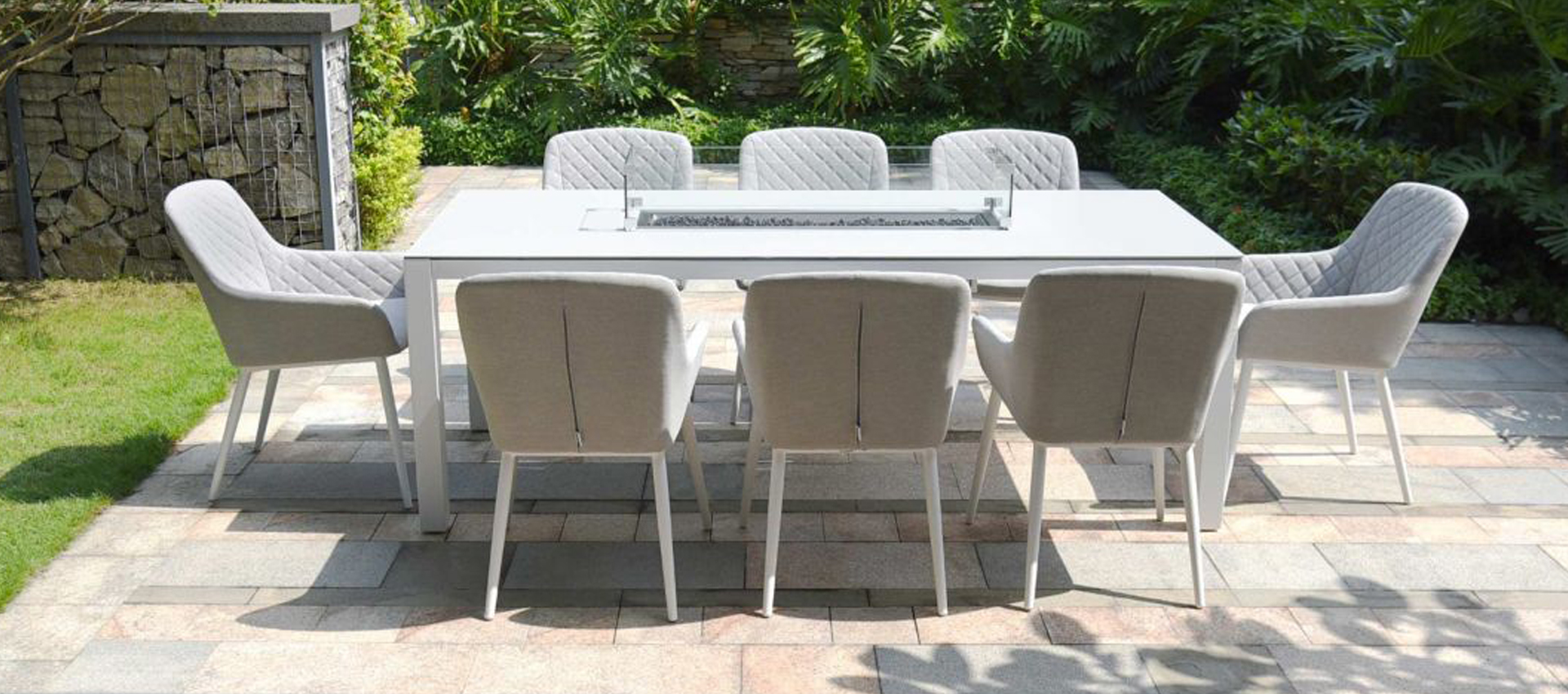 Maze Outdoor Fabric - Zest 8 Seat Dining with Firepit