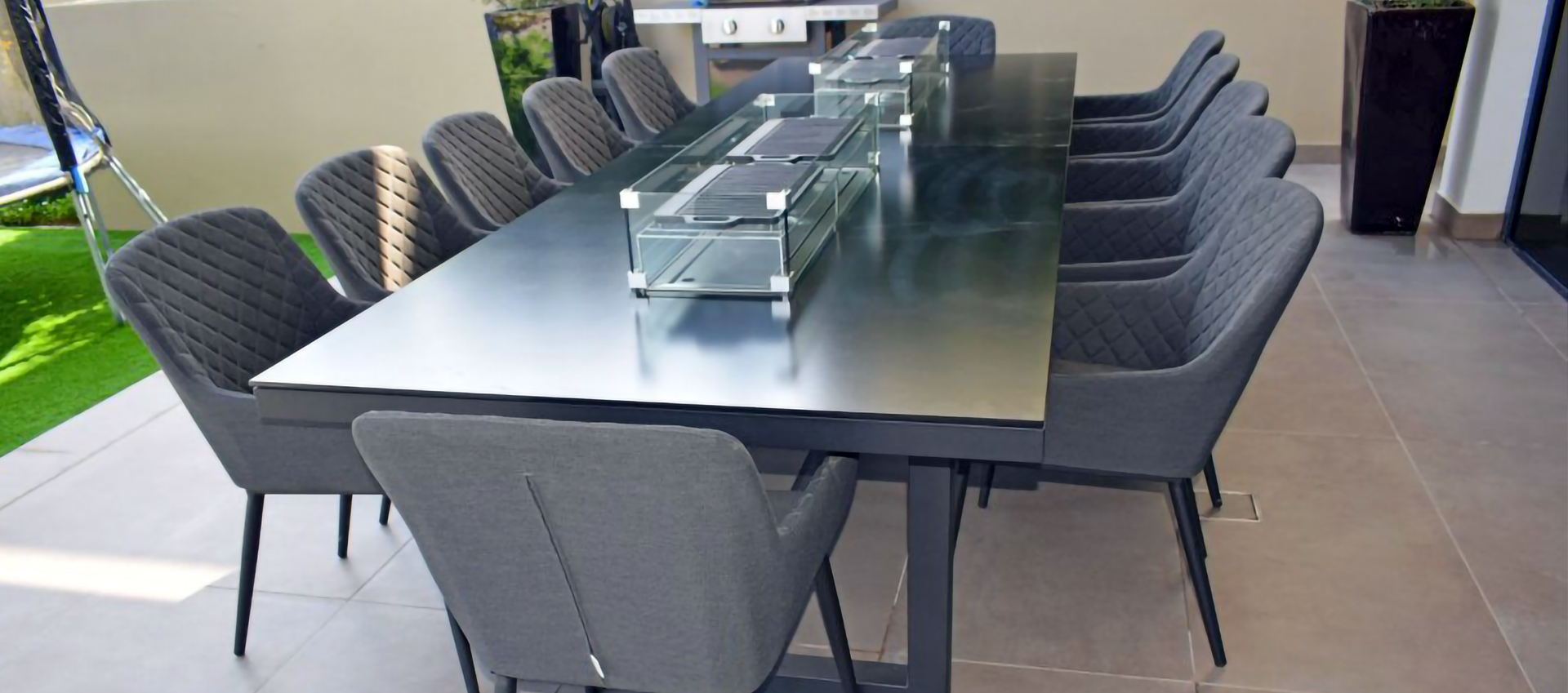 Maze Outdoor Fabric - Zest 12 Seat Dining with Double Firepit